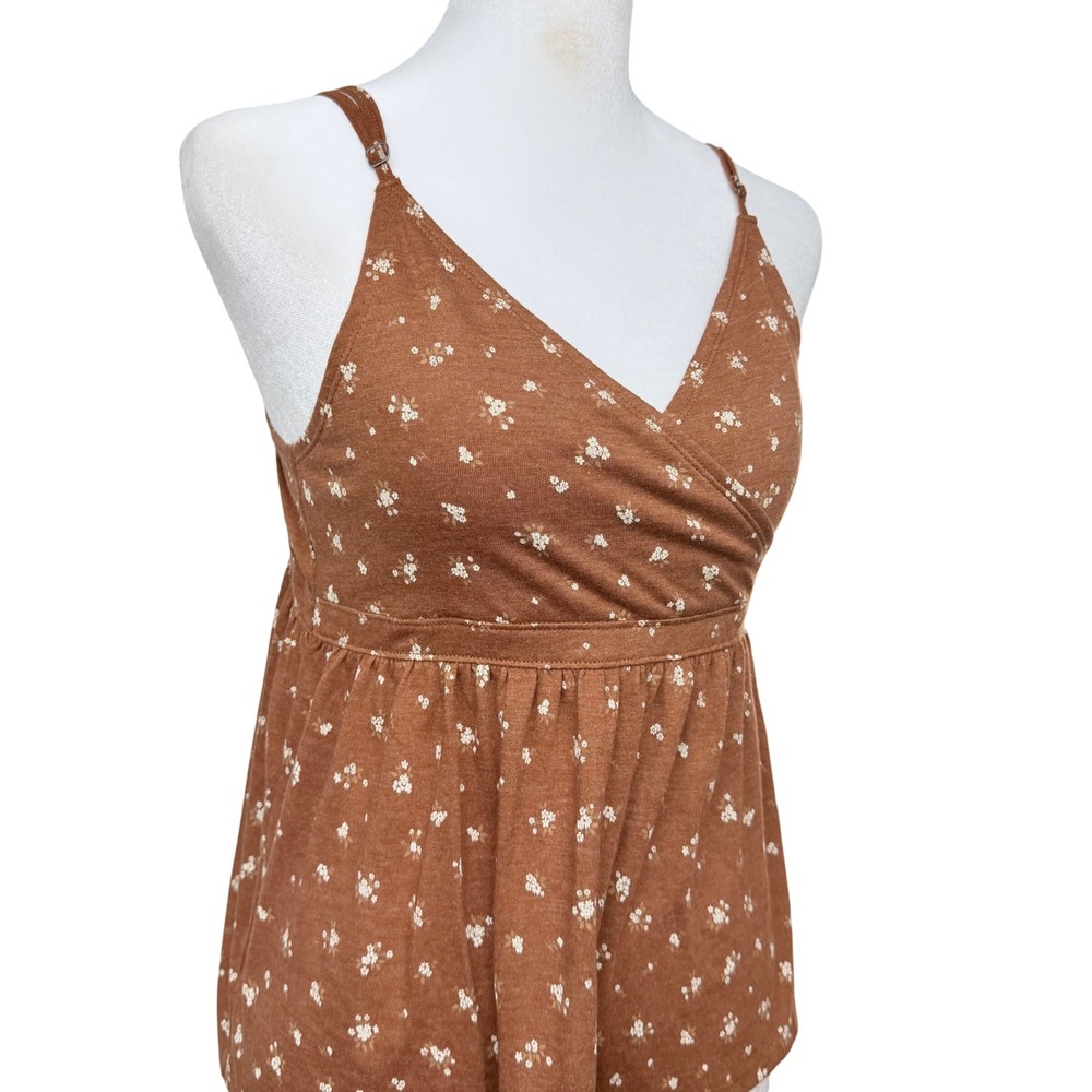 Hollister Brown Ditsy Floral Babydoll Cami Top Medium Boho Cottagecore Coquette